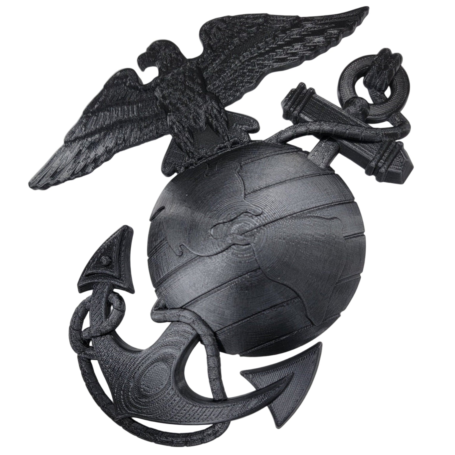 Black emblem with an eagle globe and anchor on a white background different viewing angle